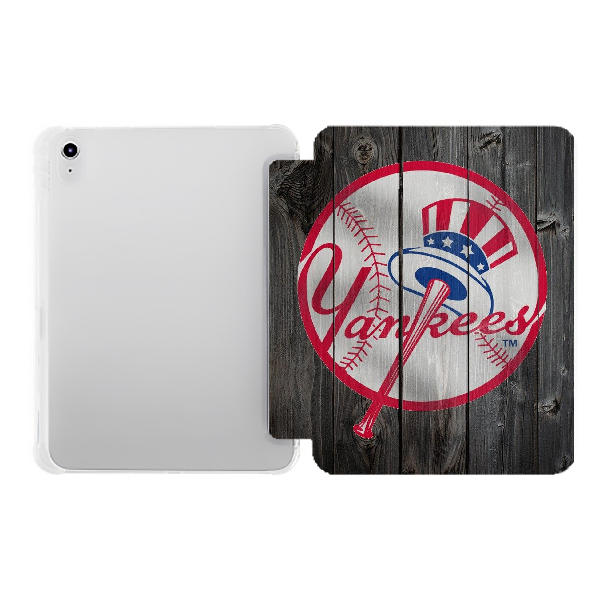 New York Yankees 189 Premium Tri-Fold PU Leather & Silicone IPad Case With Pencil Slot – Fits 9.5,10.5,10.9 – Adjustable Stand, Slim, Protective